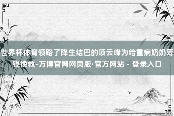 世界杯体育领路了降生结巴的项云峰为给重病奶奶筹钱挽救-万博官网网页版·官方网站 - 登录入口